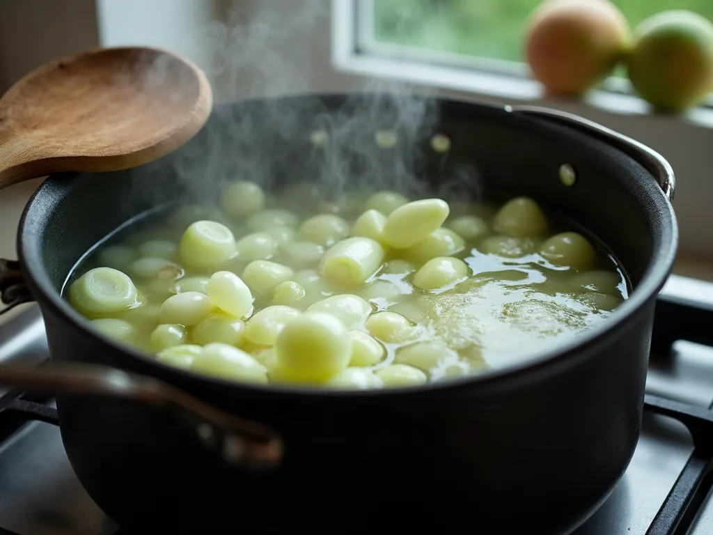 Temps de cuisson des poireaux : le bon minutage selon la méthode choisie Tronçons de poireaux qui cuisent dans une casserole d'eau bouillante