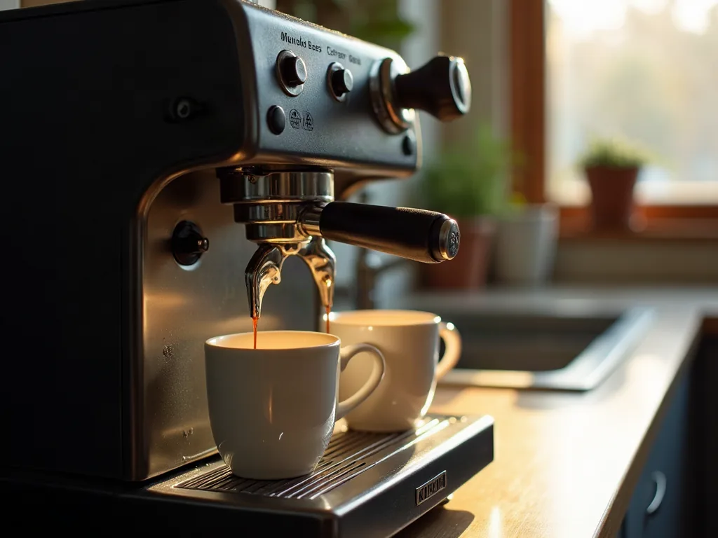 Machine à café automatique en cours d'extraction dans une cuisine
