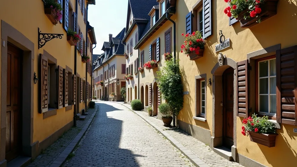 Rue de village alsacien avec maisons à colombages en plein jour